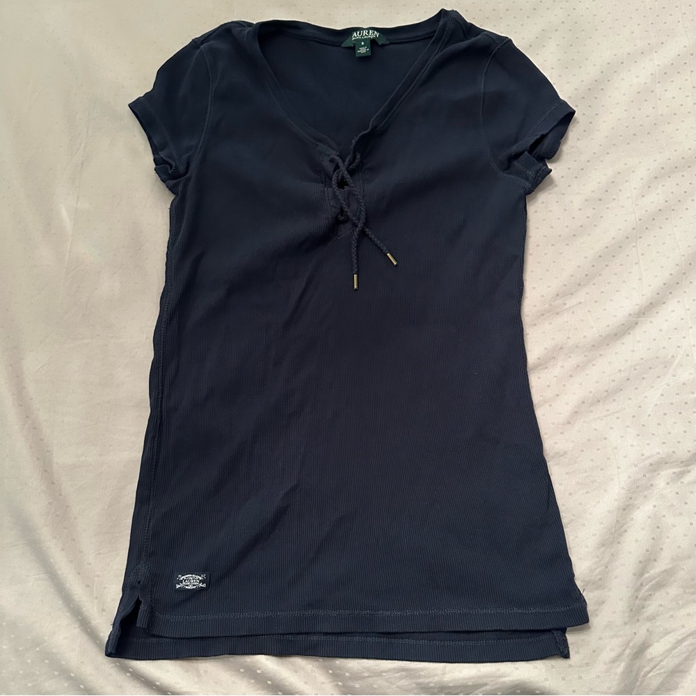 RALPH LAUREN RIBBED SHORT SLEEVE TOP